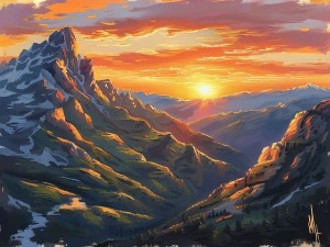 MJ绘画命令怎么画风景，用简单的词句画出你想要的山川与日落